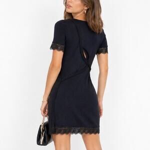 3.1 Phillip Lim Navy Blue Knit Dress Short Sleeve Lace Cut-out Back Small